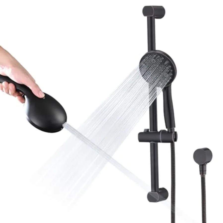 

Hand Shower with Slide Bar High Pressure 10 Setting Handheld Shower Head Adjustable Height 24" Slide Bar Wall Supply Elbow and