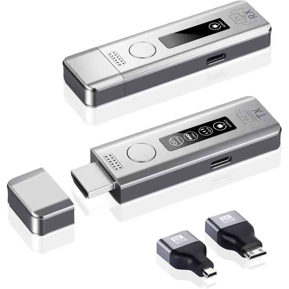 

WirelHDMI Transmitter and Receiver Kit, 4K Input to 1080P Output @60Hz, Plug & Play 165t/50m Long Range via 2.4G/5G Dual Band or