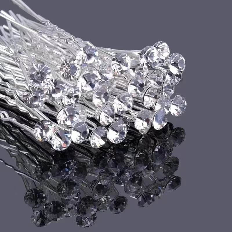 20Pcs Sparkling Crystal Hair Pins Silver Rhinestone U-Shaped Perfect Securing Adding Bridal Prom Party Daily Elegant Hairstyles view 2