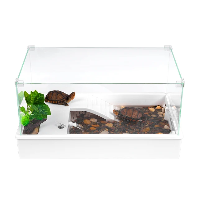 Home Use Glass & Plastic Pet Box Turtle Tank  Reptile Feeding Aquarium with Non-Slip Climbing Ramp for All Turtle Species