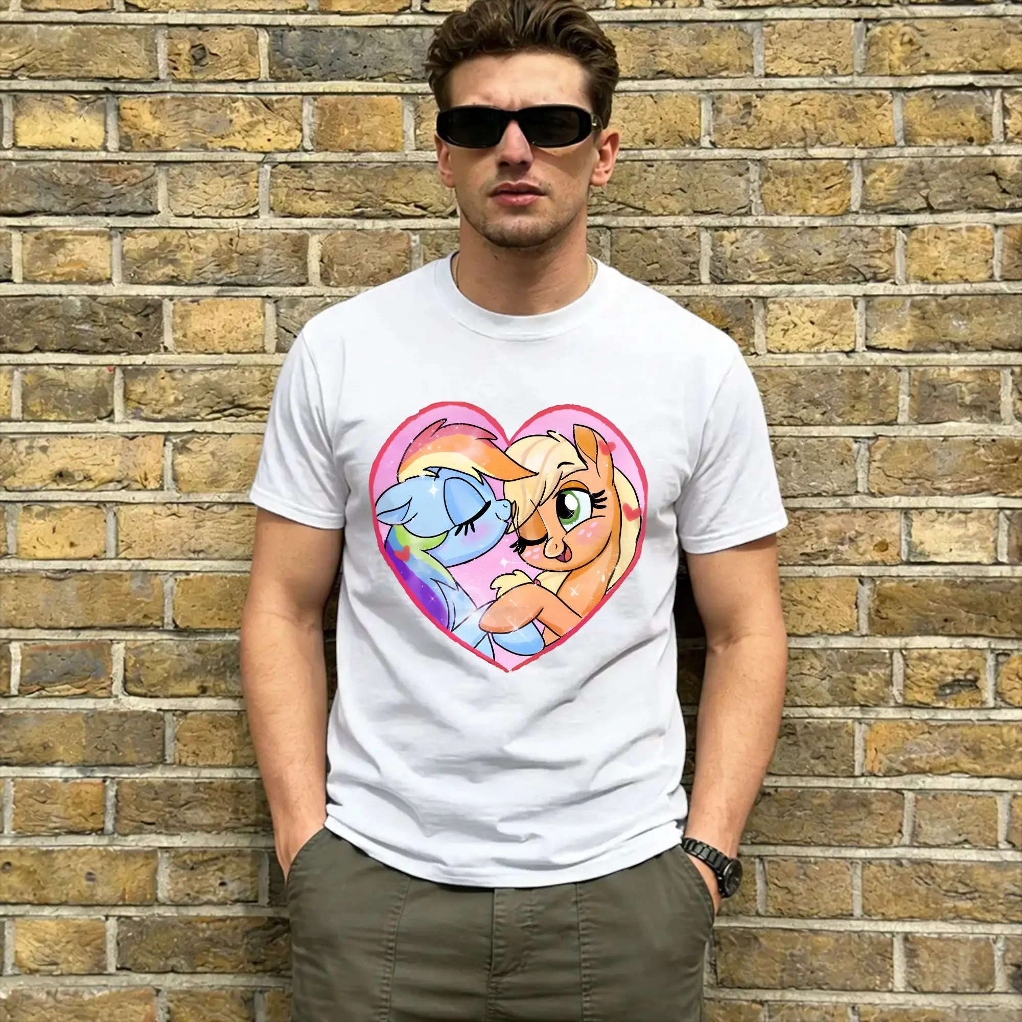 Rainbow Dash And Friends Herren-T-Shirt Appledash Neuheits-T-Shirt Kurzarm-T-Shirt mit Rundhalsausschnitt Baumwolle Neu eingetroffene Kleidung – Detail 3