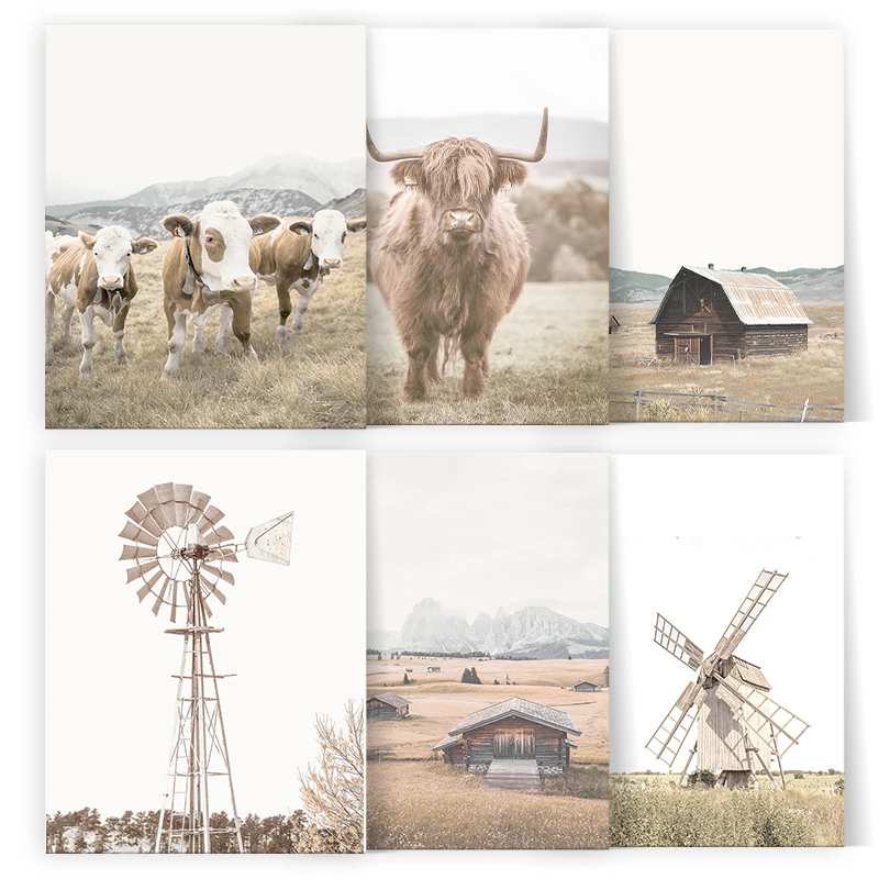 

RUOPOTY Painting By Numbers For Adults Kits Grassland light colored windmills and cattle and houses For Home Decor