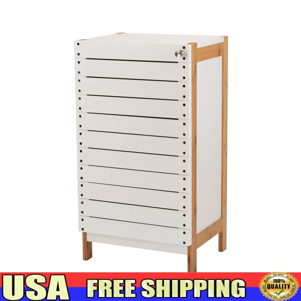 

2 Shelf Bamboo Floor Cabinet Indoor Storage Modern White MDF Bathroom Toy Organizer Freestanding Furniture Home Decor