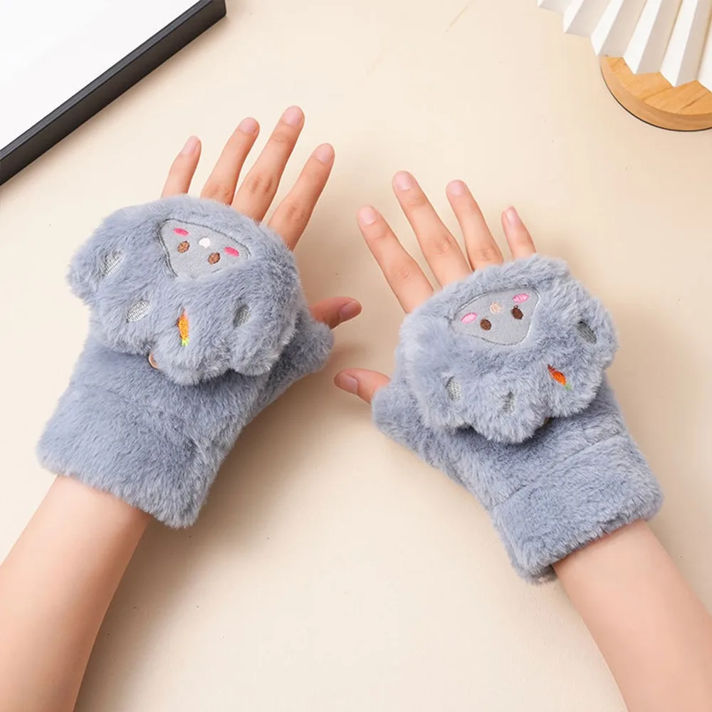 ถุงมือแฟชั่นครึ่งนิ้วลายการ์ตูน ถุงมือหนาสำหรับฤดูหนาว แบบพับได้ กันความหนาว ให้ความอบอุ่น ใช้หน้าจอสัมผัสได้ สำหรับผู้หญิงและเด็กผู้หญิง
