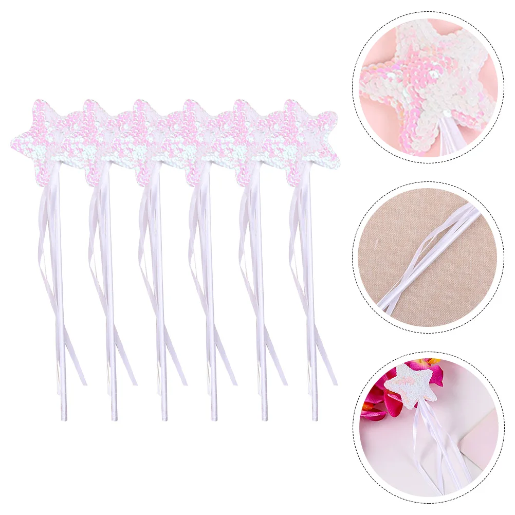 

6pcs Sequin Wand White Fairy Kids Party Favors Stage Performance Prop Cosplay Accessories