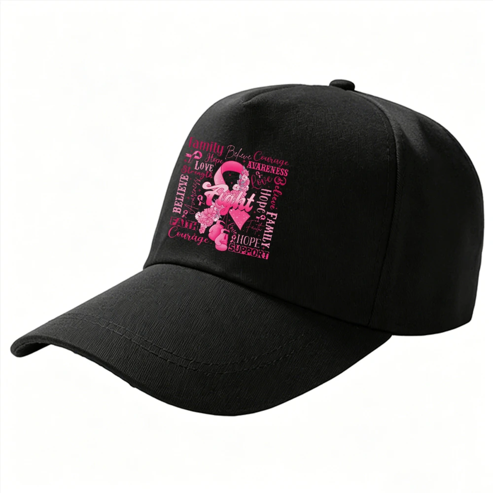 Breast Cancer Awareness Word Baseball Cap Pink Ribbon Hope Faith Courage Love Family Print Unisex Adjustable Casual Dad Hat