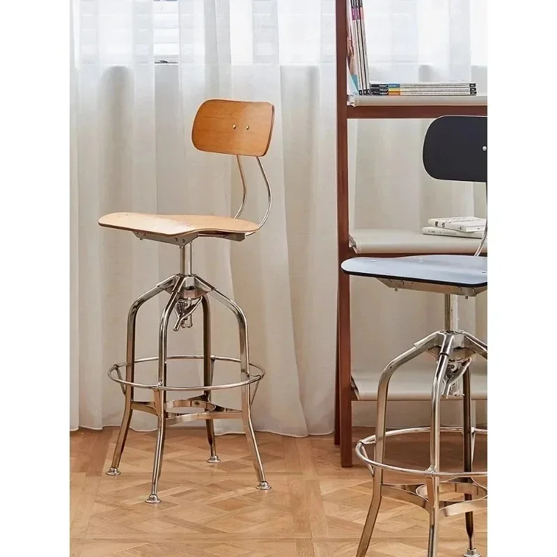 Wrought iron bar chair, industrial style, household lift bar chair, solid wood high stool