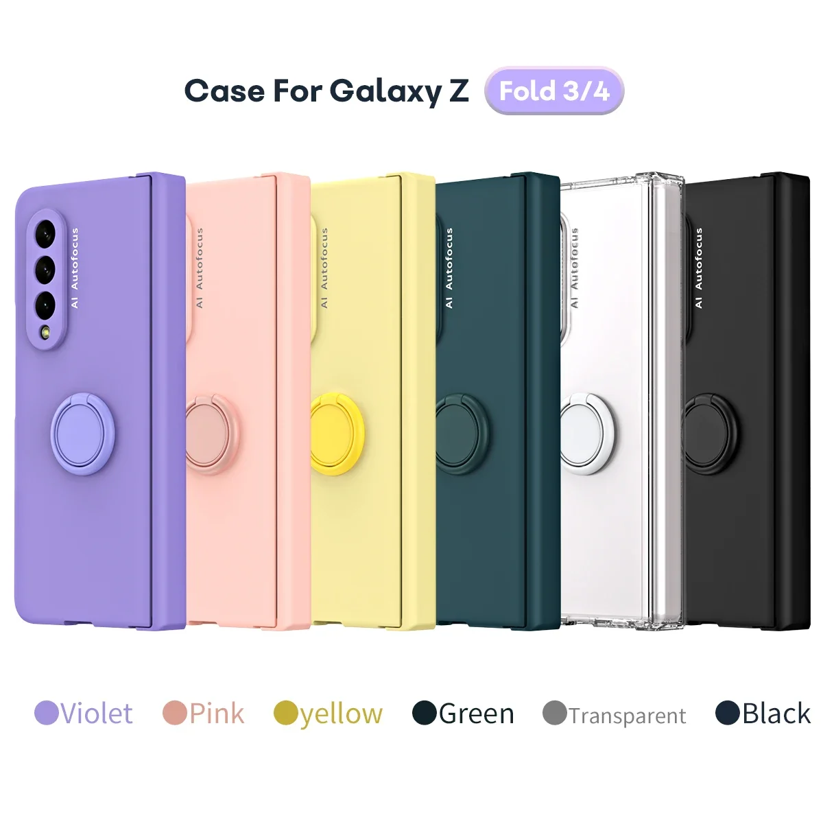 For Samsung Galaxy Z Fold 5 4 3 Case Colorful Skin Friendly Matte Ring Bracket Hinge Folding Tempered Film Shockproof Hard Cover