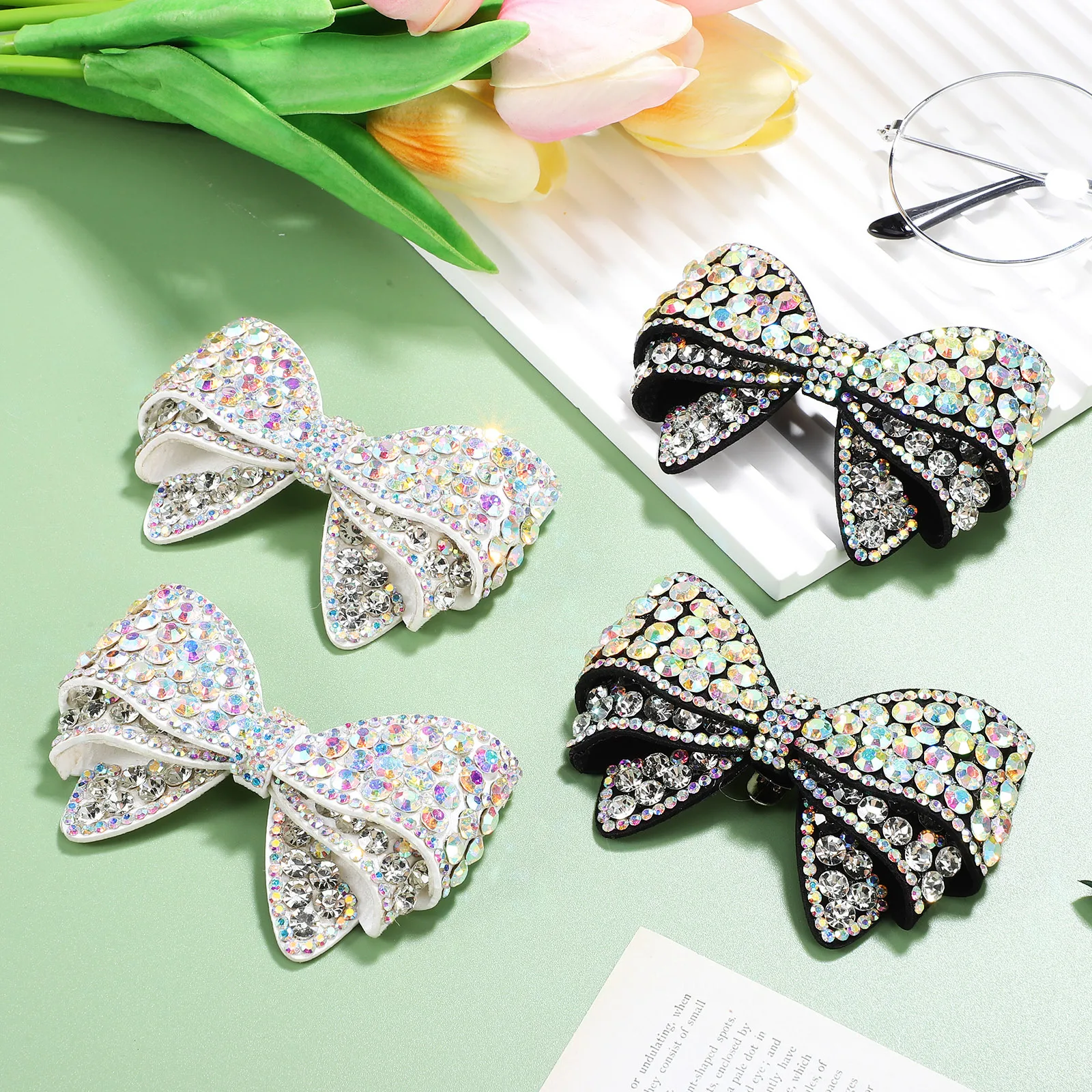 4Pcs Rhinestone Bow Shoe Clips Decorative Heel Clips Shoe Charms for Pumps Flats Bridal Shoes Jewelry Shoes Bow Applique