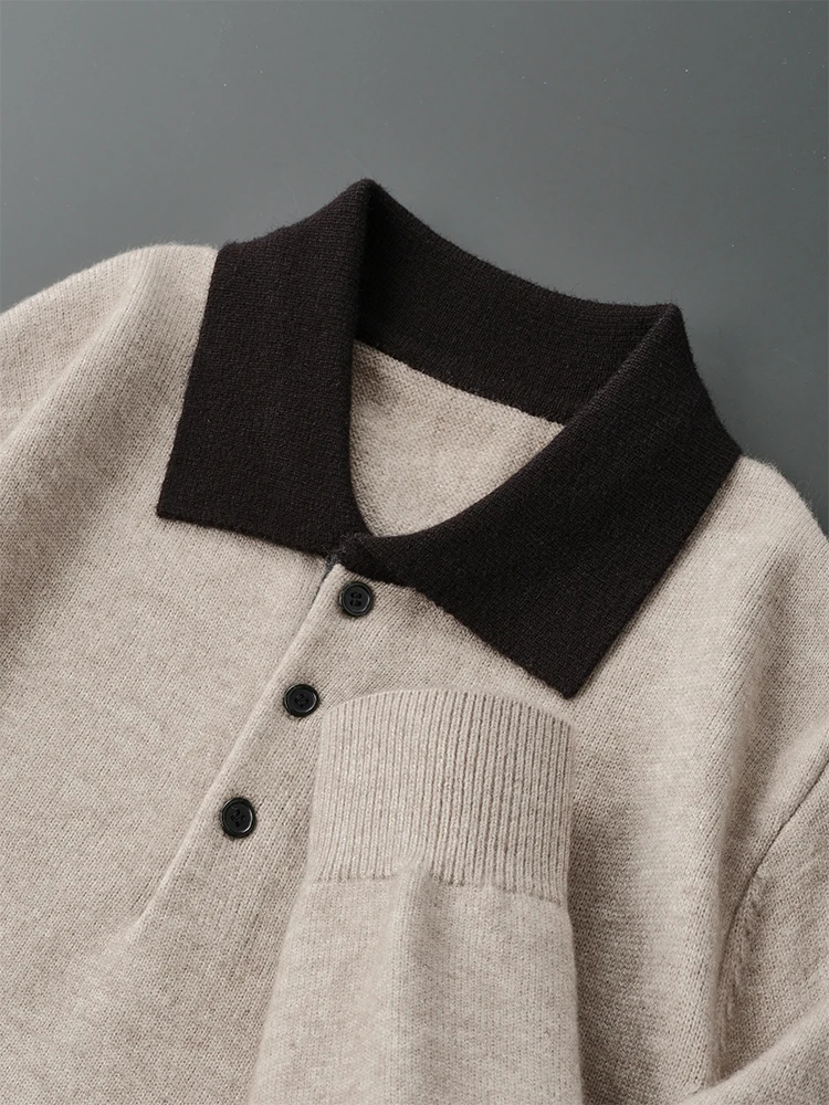 

Retro High-End Cloud Sensation Comfortable Color Blo irt Men's Faion Turn-down Collar Long Sve Knitted Sweater