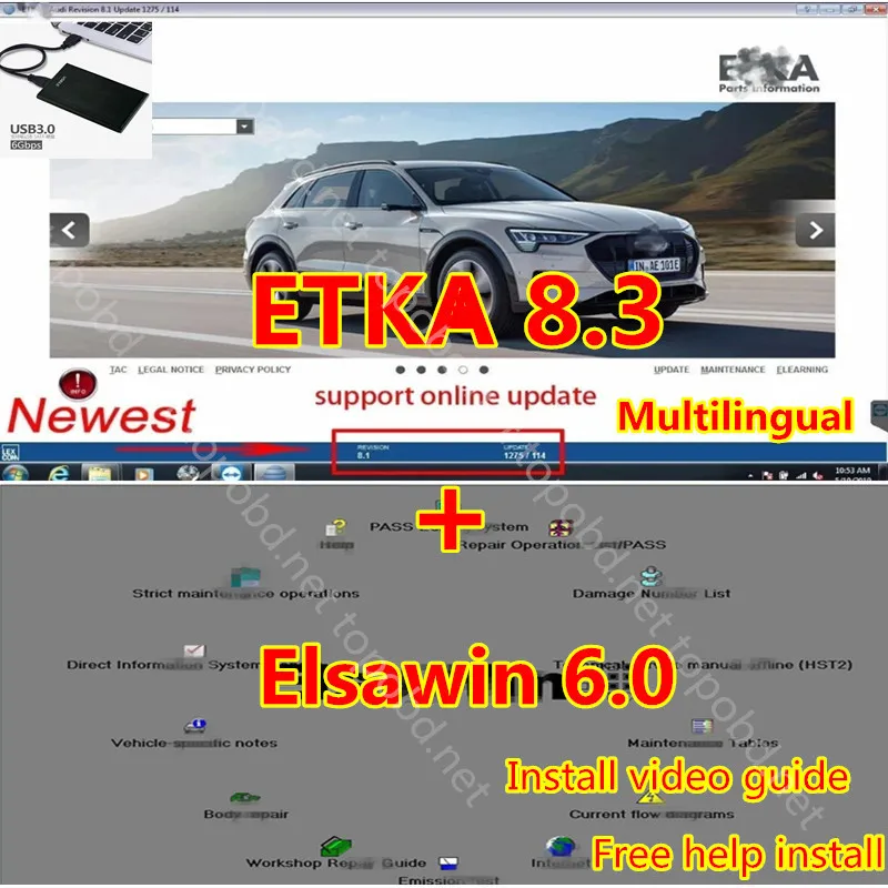 elsawi 6.0 with etka 8.3 Newest Repair Software Group Vehicles Electronic Parts Catalogue for A-udi for V-W A+SE/AT+SKO/DA