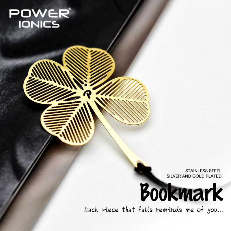 POWE IONICS 6PCS Gold Silver Plated 316 Stainless Steel Bookmark Snow Flake Clover Leaf Pendant Book Clip Friends Student Gifts