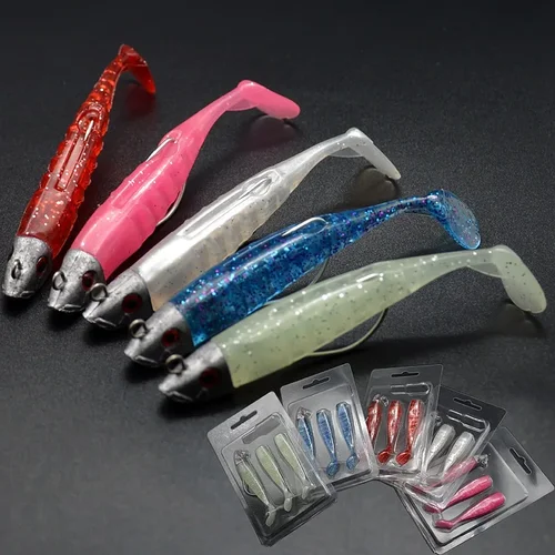 3 unids/lote 2 señuelo de repuesto Jigging cebo suave Señuelos de pesca 8cm 8,5g DIY cabeza Jig pez cola en T señuelo de lubina aparejos de pesca