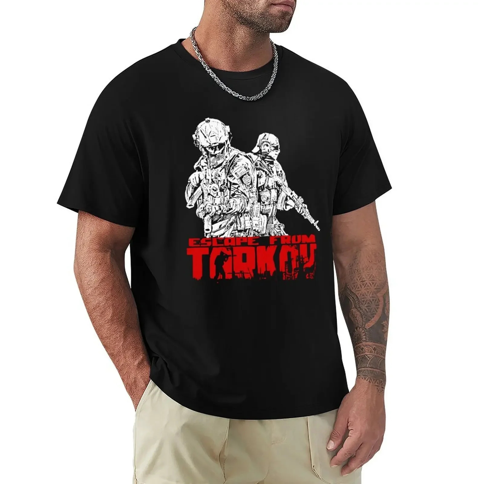 Escape From Tarkov Red by Tortoiseman T Shirts Cartoon Graphic TShirts Cool Short Sleeve Clothing Streetwear T-Shirts Tee Tops