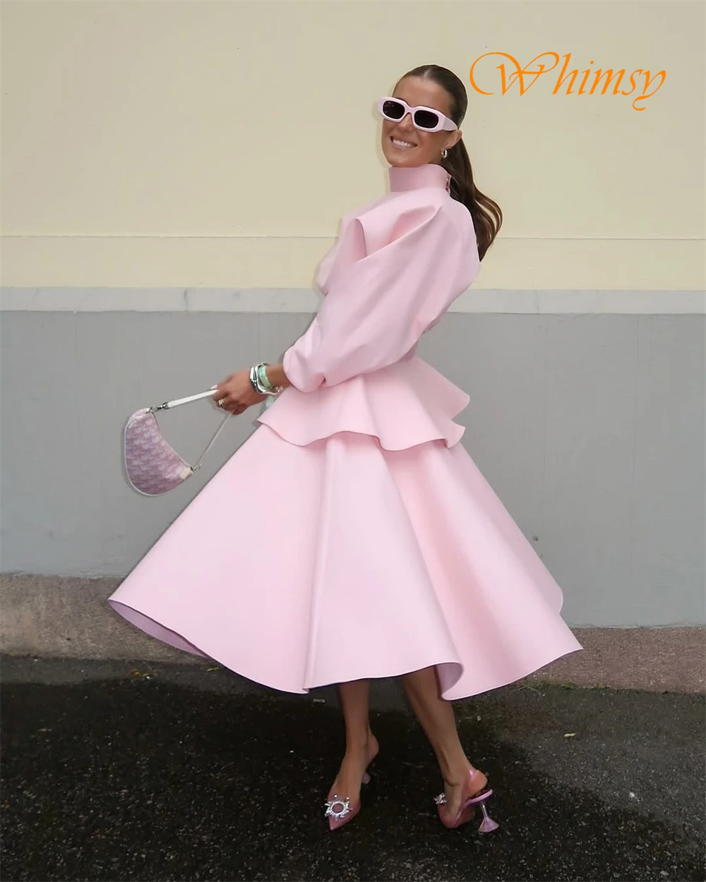 Customized Fashion Crew Neck Cap Sleeve Long Sleeves Evening Dress Temperament Satin Prom Dresses Delicate Bridal Party Gowns