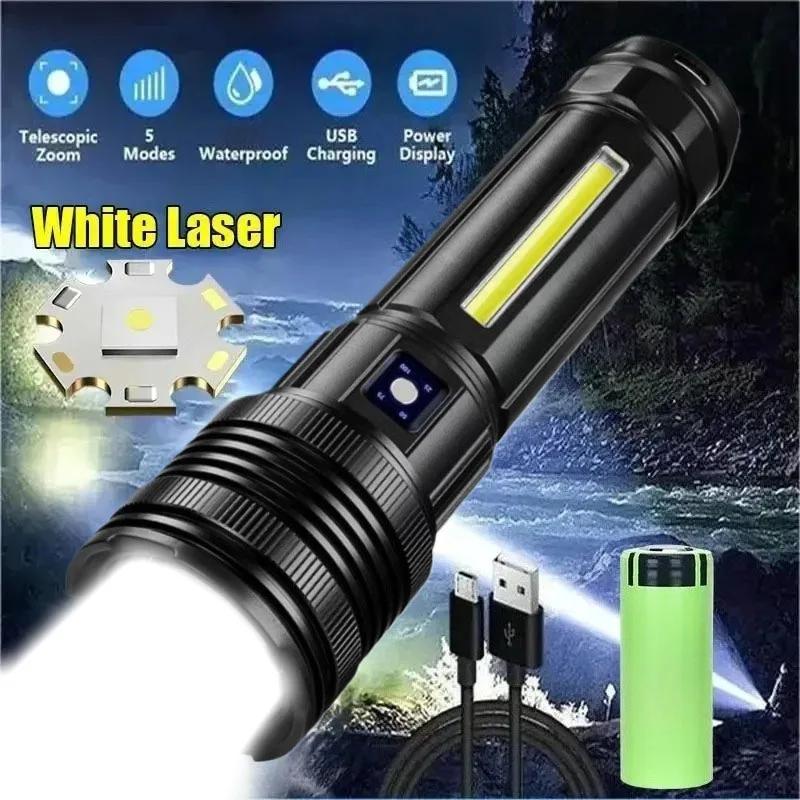 

Rechargeable LED COB Flashlight with Side Light Telescopic Zoom Torch Long Range Bright Outdoor Fishing Camping Lantern Lamp