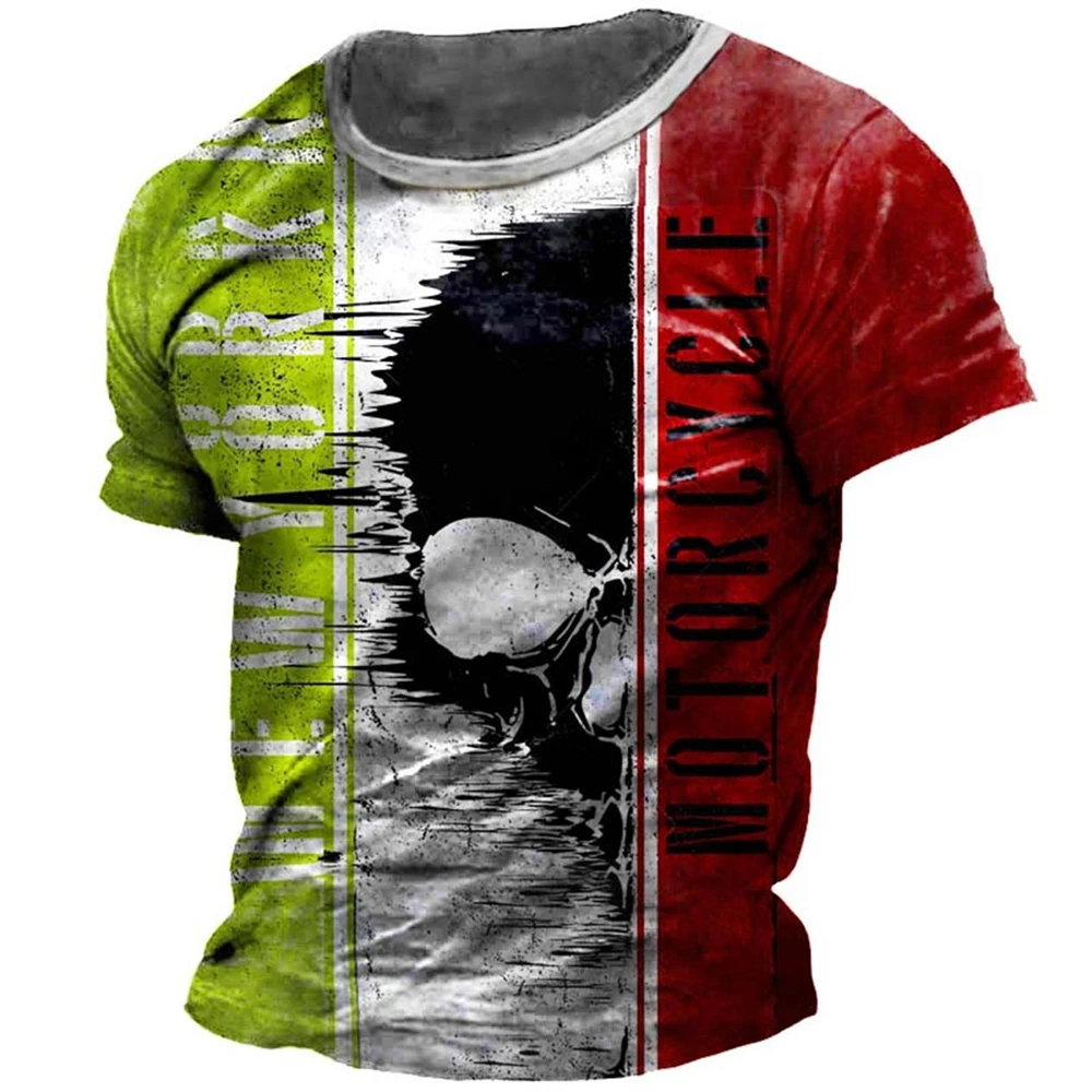 

Футболка мужская с 3d-рисунком черепа, винтажная тенниска оверсайз с коротким рукавом, уличная одежда, лето