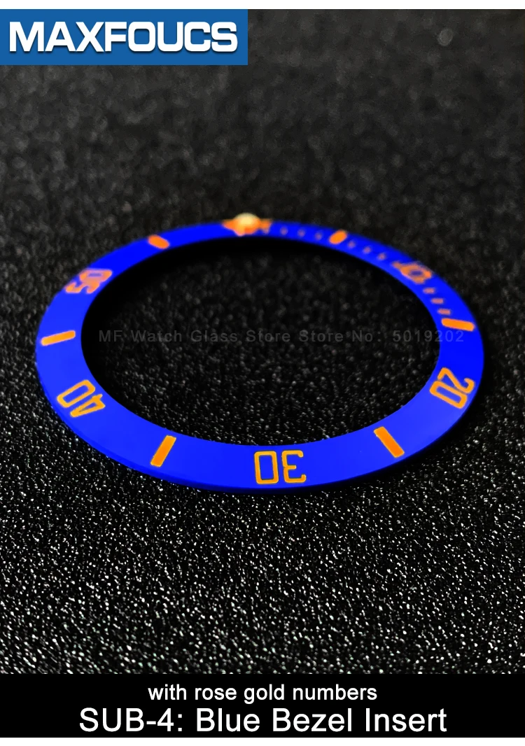 Sloped ceramic bezel insert 38*30.6mm Sub style Luminous pip at 12 For SUB MOD watch parts