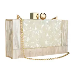 Contrast Color Acrylic Box Bags Hard Surface Women Elegant Shoulder Bags Rectangle Clutches Wedding Fashion Party Purse