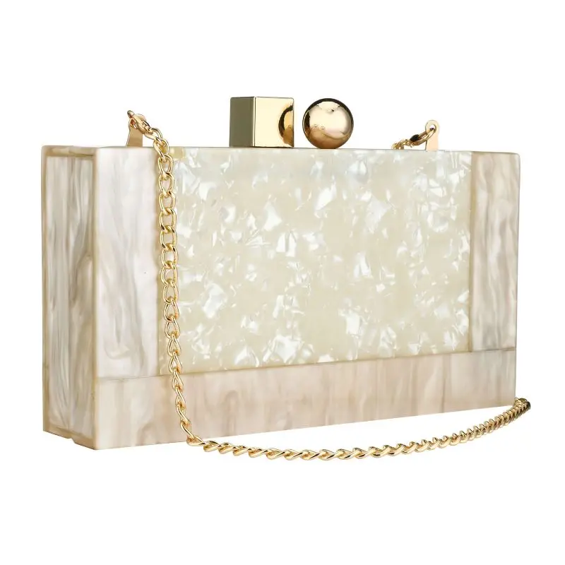 Contrast Color Acrylic Box Bags Hard Surface Women Elegant Shoulder Bags Rectangle Clutches Wedding Fashion Party Purse