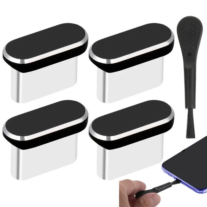 Tappo antipolvere USB C da 4 pezzi con spazzola per pulizia Copri spina USB C antipolvere Porta di ricarica Tappi di copertura per smartphone iPhone Sam sung