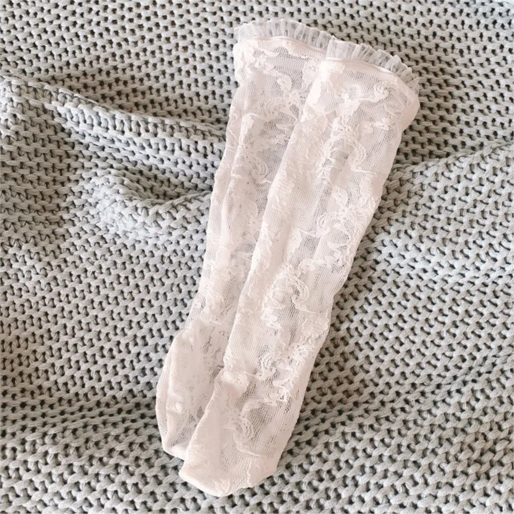 Calcetines de encaje hasta la rodilla para niñas pequeñas, medias de malla con volantes florales, calentador de piernas para niños