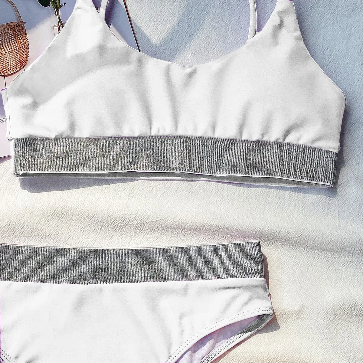 2025 섹시 비키니 여성 푸쉬업 수영복 하이웨이스트 샤이닝 패치워크 솔리드 비키니 세트 수영복 비키니 탑