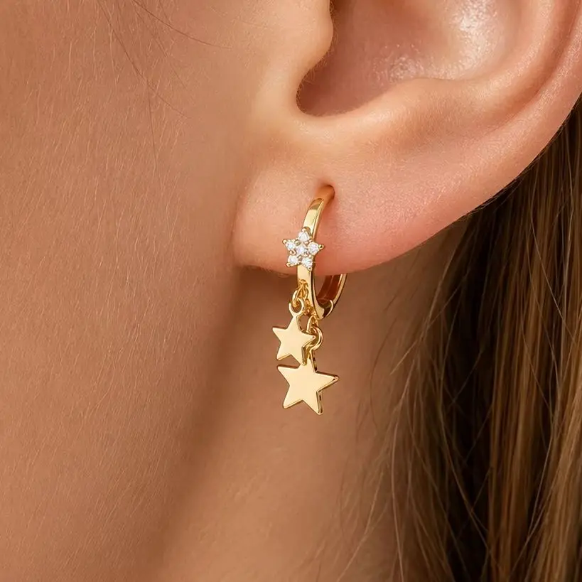 Modische kleine, schlichte Strass-Stern-Ohrclips für Damen, Punk-Kreuz, Mond, Sonne, Stern-Ohrringe, Party-Schmuck, Großhandel