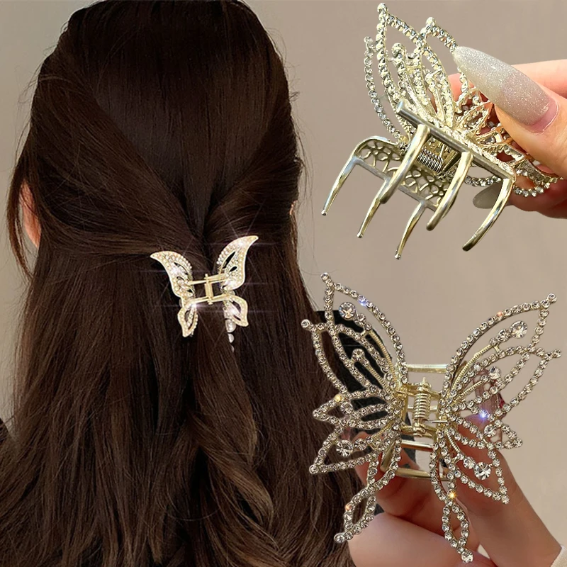 1Piece Butterfly Scrunchy Clip Hair Accessory Back Of The Head Plate Hair Clip Elegant Temperament Pearl Rhinestone Advanced Se