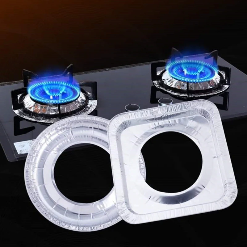 10Pcs/set Thickened Aluminum Foil Covers Gas Stove Oil Proof Pad Protector Cover Proof Cleaning Pad Kitchen Cleaning Parts
