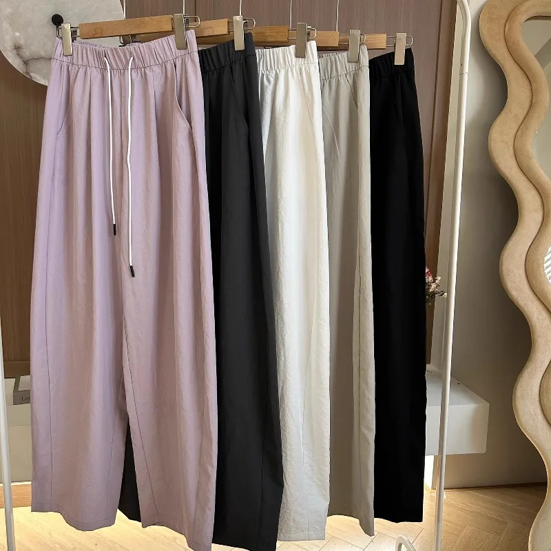 Sommerhose für Damen aus Eisseide mit Sonnenschutz, weite Beine, für Mädchen und Studentinnen, schmal geschnitten, Freizeithose, Outdoor-Sporthose für Damen
