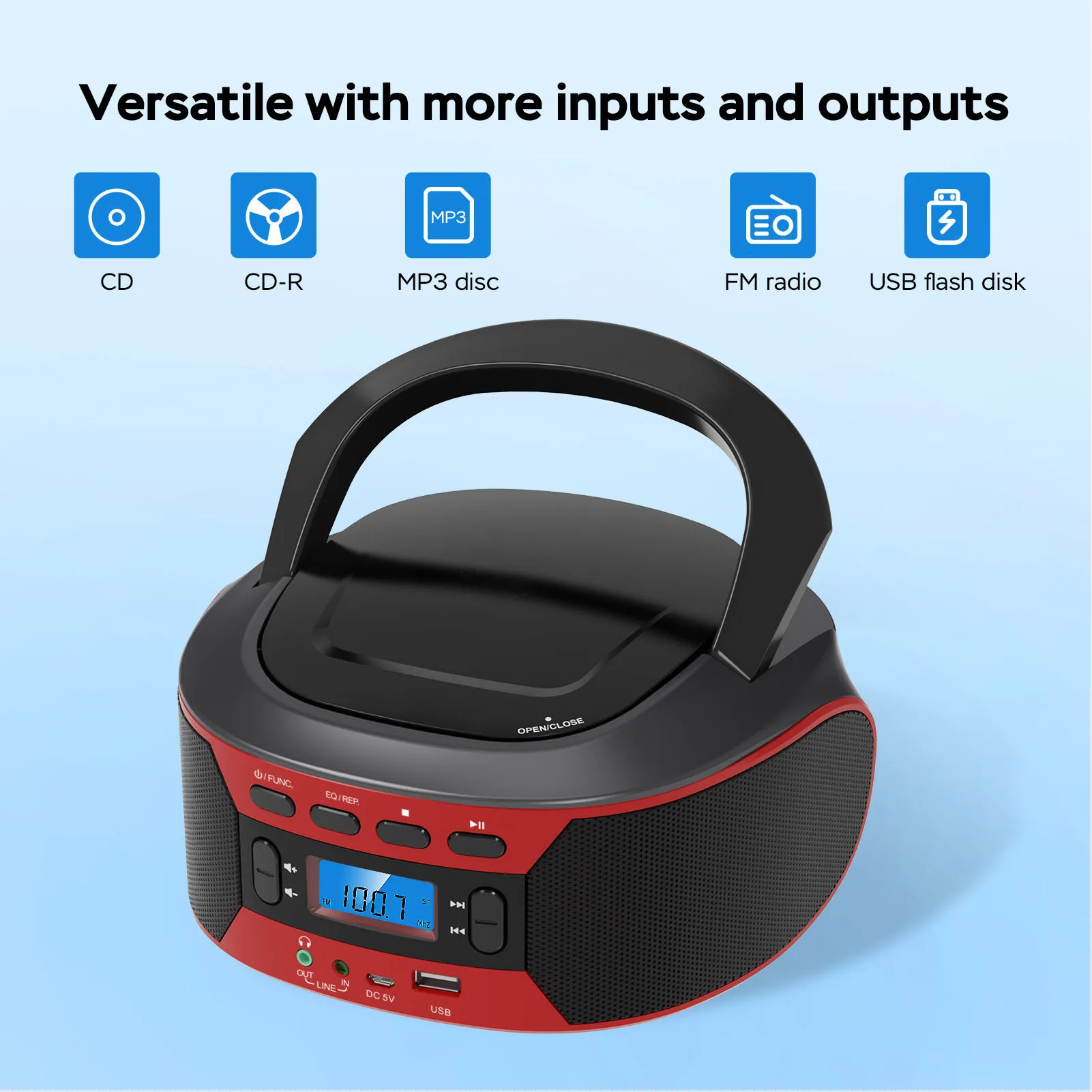 

MP3-плеер Портативный с поддержкой Bluetooth, 5 режимов, цифровой дисплей