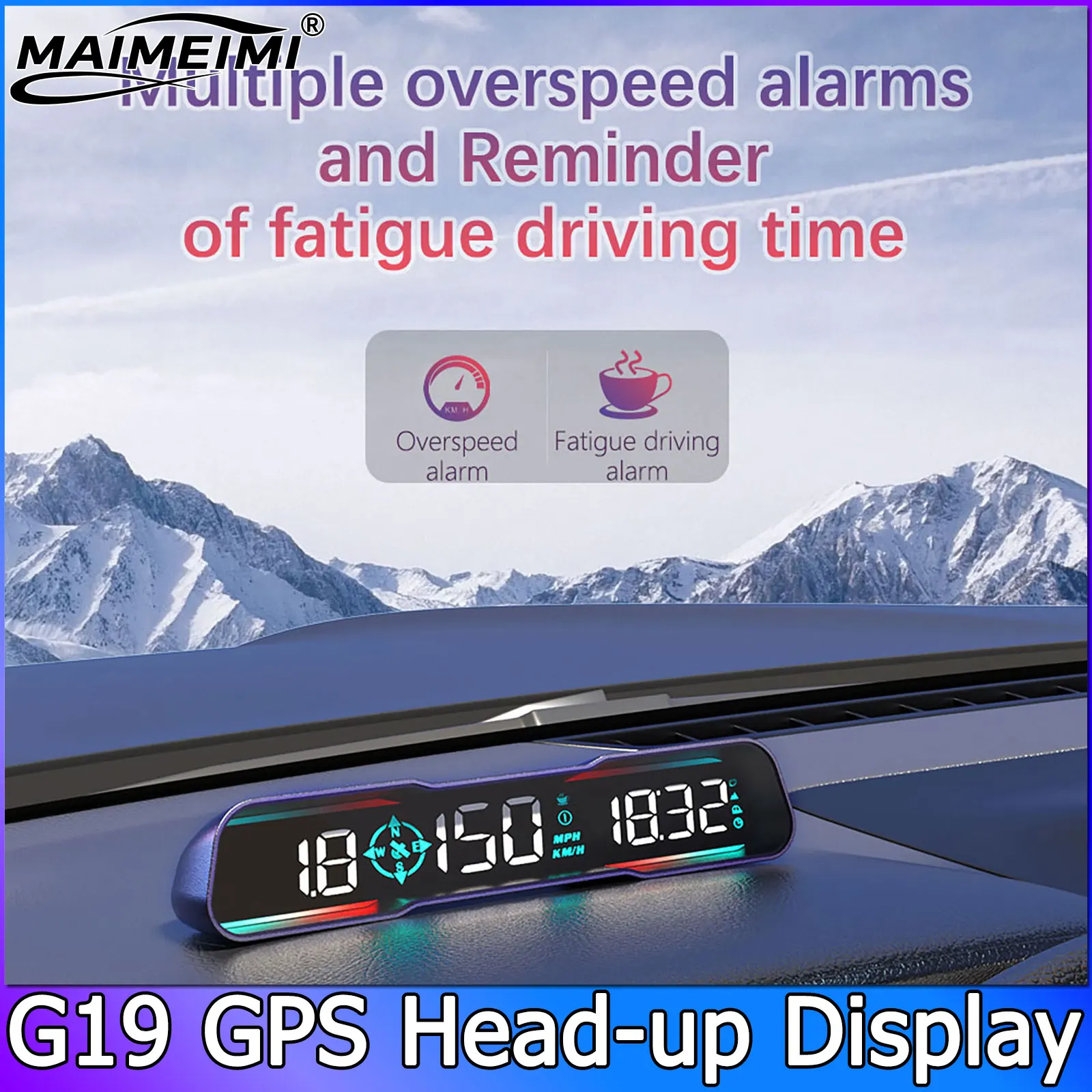 

G19 Head Up Display Speedometer Car GPS HUD Speed Gauge KMH MPH Overspeed Alarm Angle Time Fatigue Driving Alarm