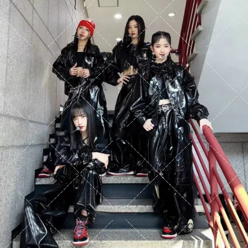 Bar Ds Dj Stage Performance  Jazz Dance Clothing Group Singer Kpop Outfits Women Black Leather Suit Gogo Costumes DWY9924