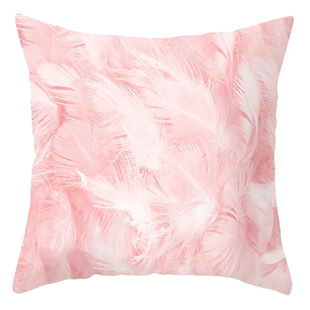 Taie d\'oreiller imprimée de plumes roses, taie d\'oreiller en marbre géométrique, housse de coussin de luxe