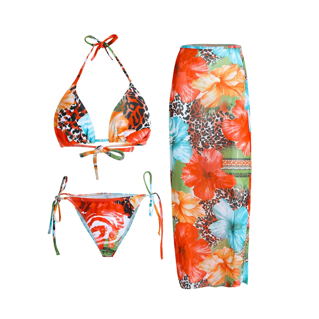 XS - L, mit Rock, Blumenmuster, Bikini, Damen-Badeanzug, dreiteiliges Bikini-Set, Damen-Bademode, Badebekleidung, Badeanzug, Modell V6788. – Detail 21