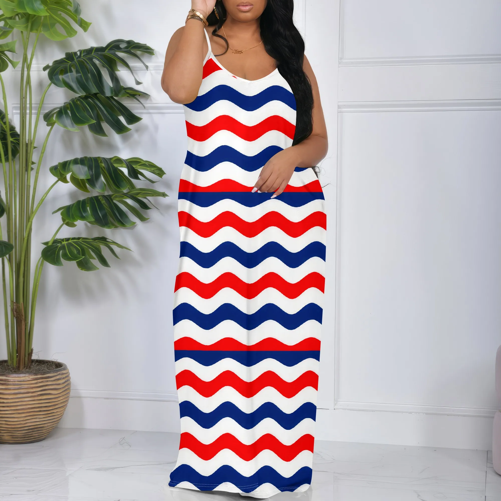 

Womens Sexy Casual Dresses for Curvy Women 3D Printed halterneck dress Short Sleeve Loose Maxi Dress