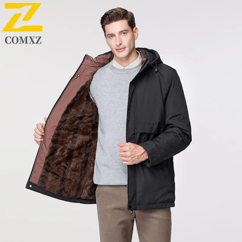 

COMXZ Men Hooded Winter Fleece Parka 2025 Coldproof Windproof Outdoor Camping Fly Fishing Padded Jacket Streetwear Bread Jacket