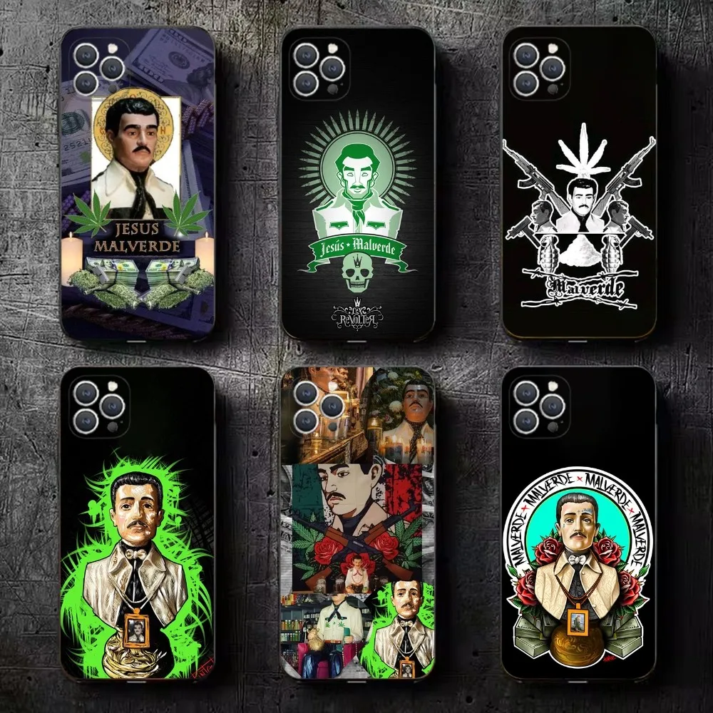 Funda de silicona suave para teléfono móvil, carcasa negra de Jesús Malverde para iPhone 16,15,14,13,12,11,Plus,Pro Max,XS,X,XR,SE,Mini,8,7