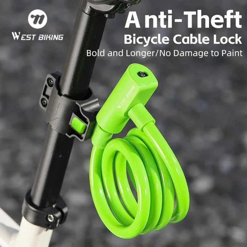 WEST BIKING Tragbares Diebstahlsicheres Fahrrad-Kabelschloss mit Halterung 12MM Dickes PVC-Ummanteltes Sicherheitsstahlschloss 1,15M Länge