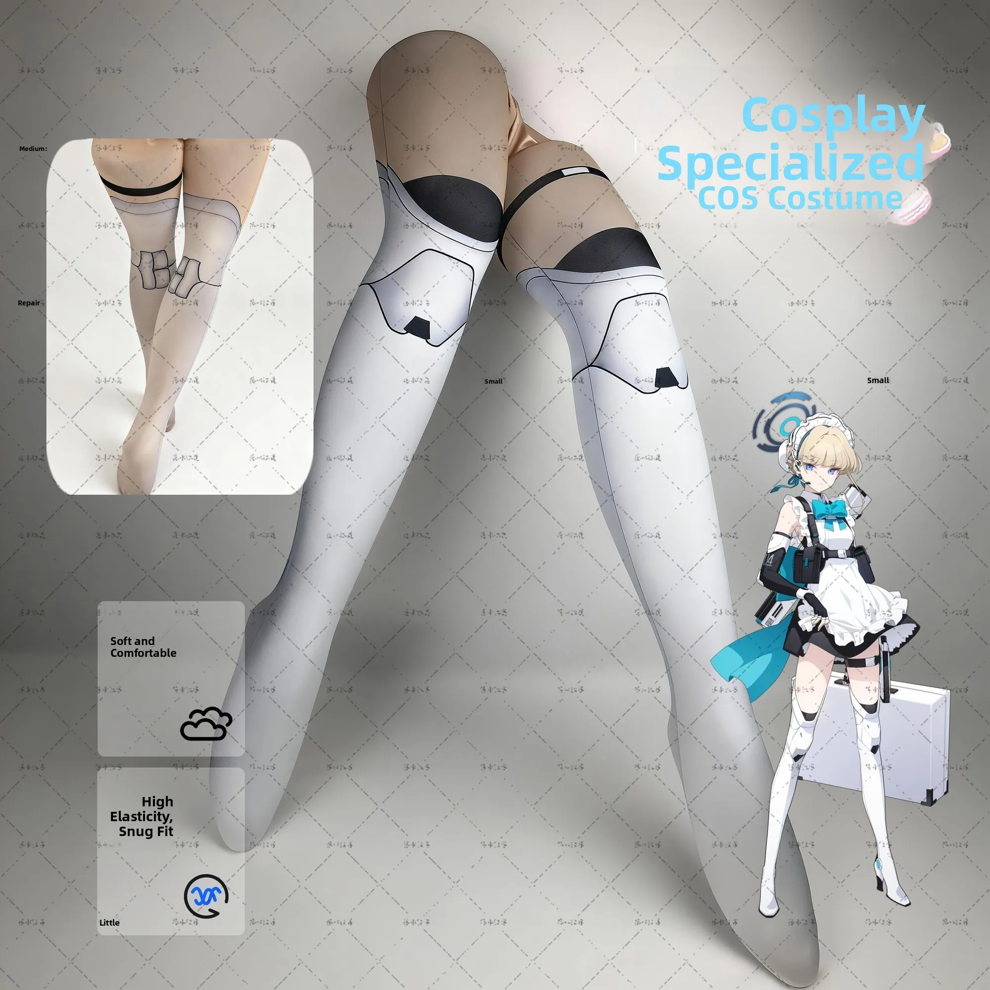 Blue Archive Cosplay Printed Tights Leggings Anti Slip Crotchless Pantyhose for Anime Gaming Conventions And Daily Wear