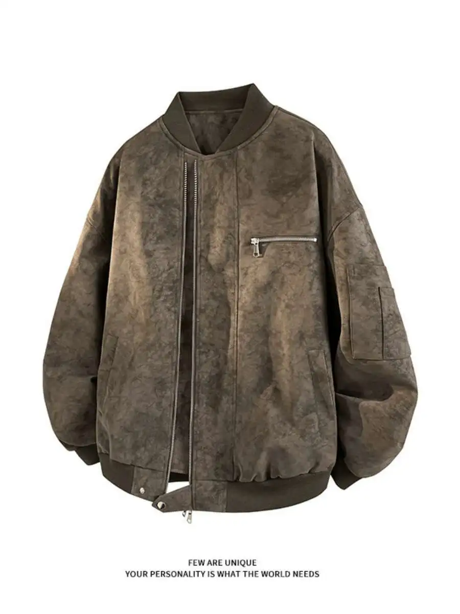 

Autumn New Sle American Outdoor Flight Baseball Collar Jaet Loose Fit Zipper Decoration Thiened Polyester Fiber M Ch...