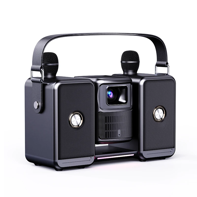 Portable Mini Smart Karaoke Machine Dual Wireless Microphone Home Audio-Visual Entertainment All-in-One HD/4K Projector Android
