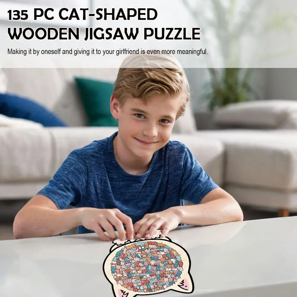 Colorful Wooden Cat Puzzle Unique Irregular Puzzle Pieces Game Fun Educational Toys Birthday Xmas Gifts For Cat Lovers For Kids