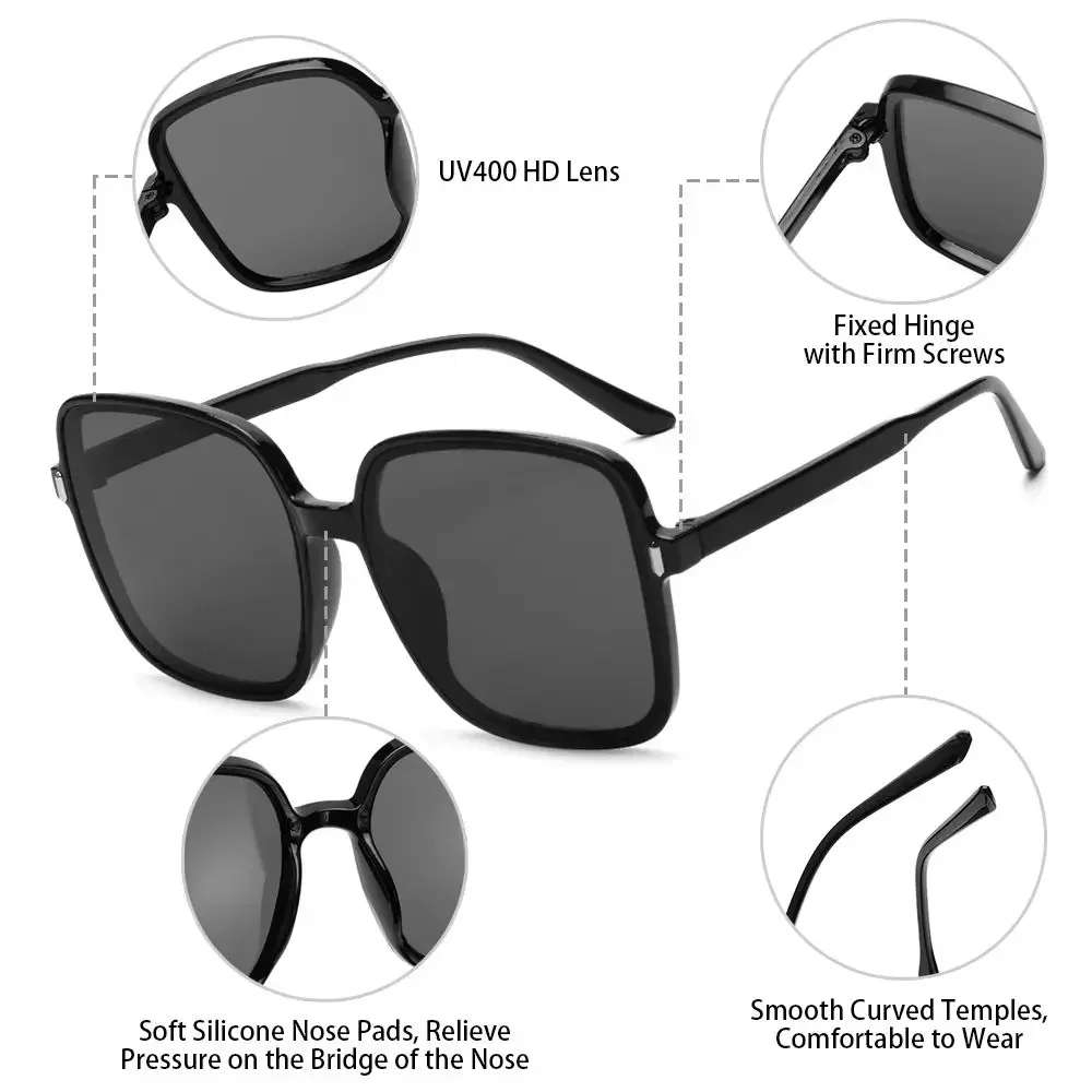 Fashion Square Oversized Sunglasses for Women Vintage Big Frame UV Protection Sun Glasses Shades Ladies Classic UV400 Eyewear image 3