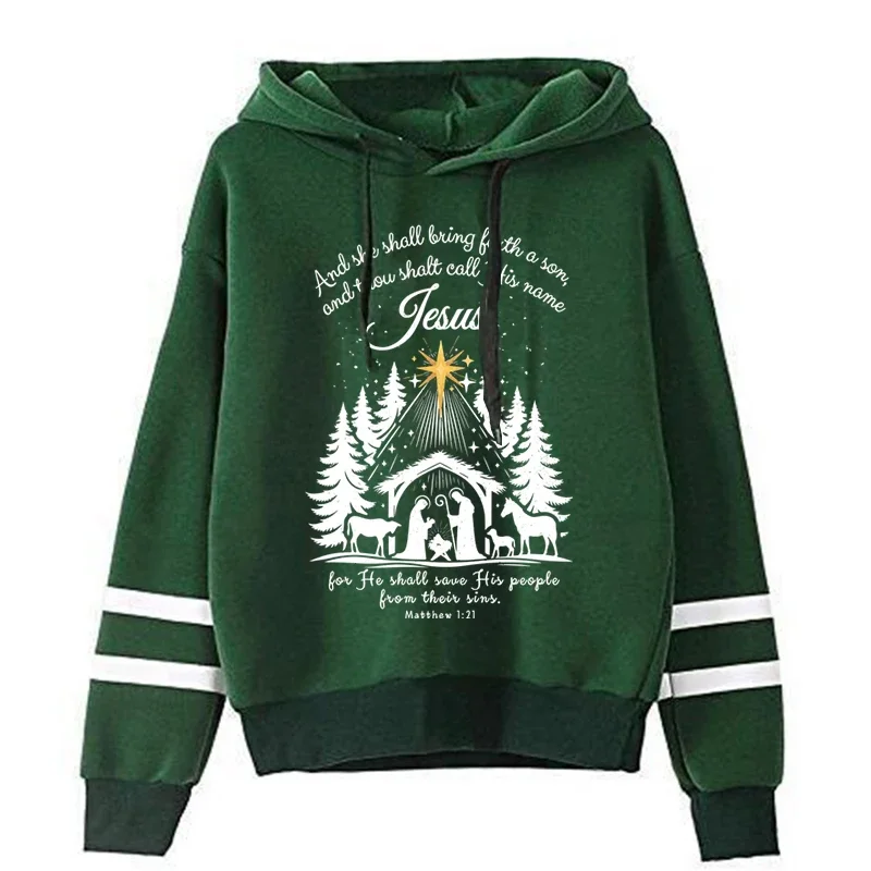 Hoodie Natal Yesus wanita, baju Pullover kepercayaan agama jalanan, kaus hadiah Natal lengan panjang modis untuk wanita