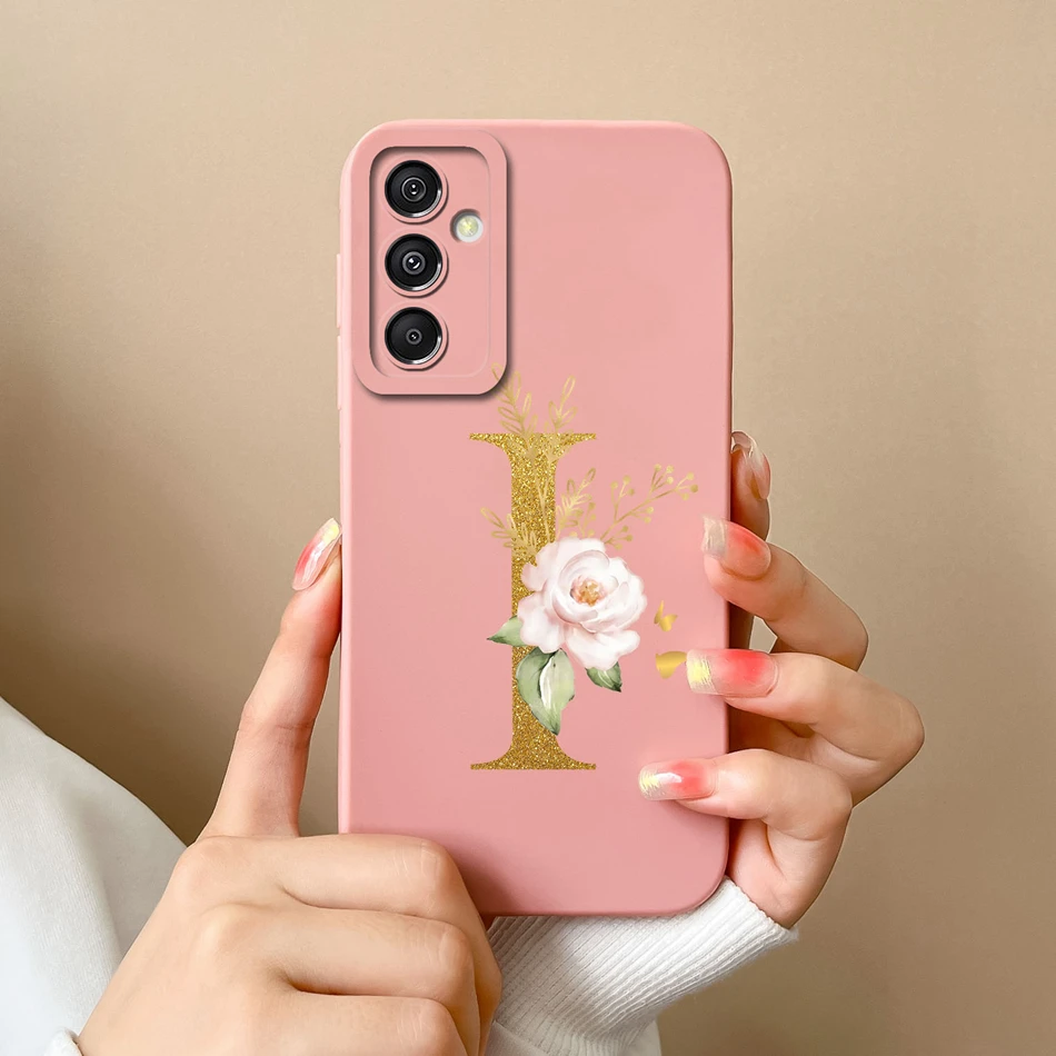 Simple Case For Samsung A15 4G 5G Rose Letter Mask Soft Liquid Silicone Camera Protector For Samsung Galaxy A15 A 15 Back Cover