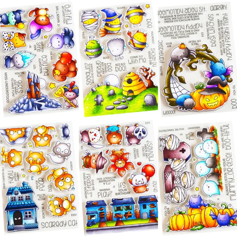 Halloween Bears Cats Bees Stamps And Dies Set Frightening Friends Corners Stamps for DIY Scrapbooking Cards Crafts 2022 New