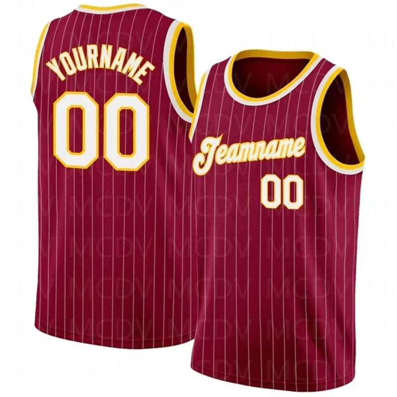 

Custom Maroon White Pinstripe White-Gold Authentic Throwback 3D Print Team Name Number Vest Game Practice Clothes Adult/Youth