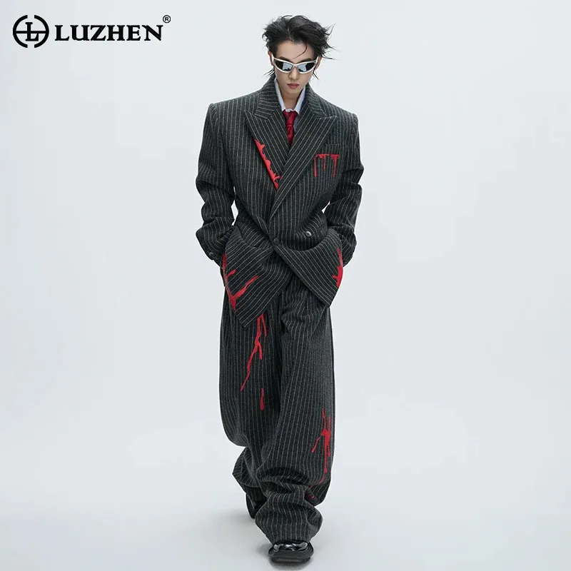 

LUZHEN 2025 модный элегантный пиджак в полоску с принтом на плечах, мужские оригинальные красивые повседневные лоскутные повседневные брюки JY5341